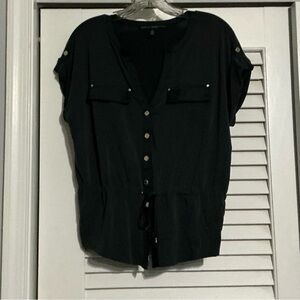 White House Black Market Black Button-Down Shirt
